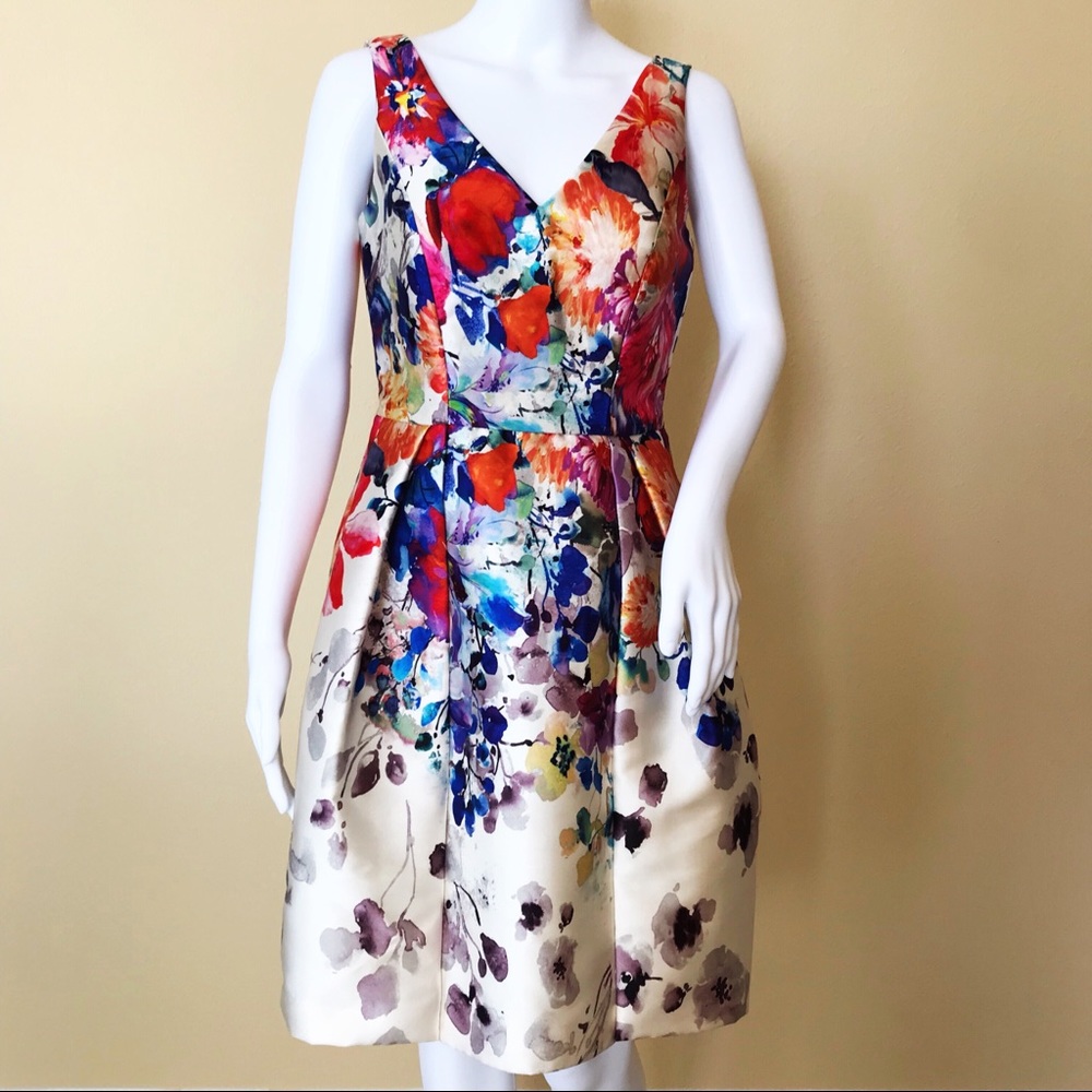 David Meister Watercolor Cocktail Dress Size 4 NWT